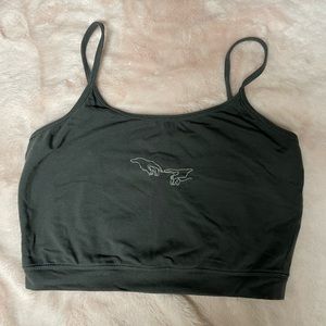 NWOT Women's S/M Gray Crop Tank Top • Handmade Embroidery Michelangelo Hands